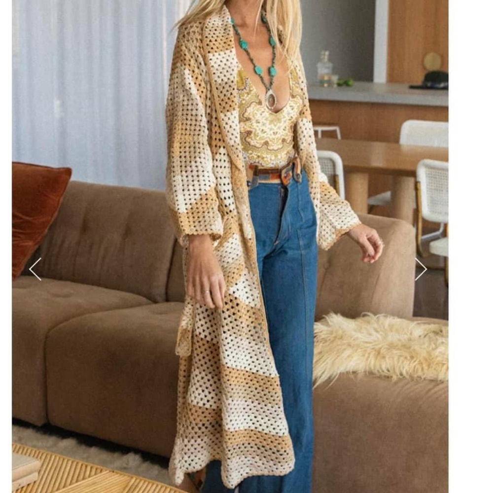 ❌SOLD❌ Chasing Unicorns Magic Carpet Ride Crochet Long Cardigan Neutral